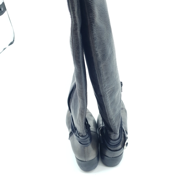 Freebird by Steven Black Brown Leather Knee High Strappy Texan Style Boots Sz 9 - Picture 6 of 12